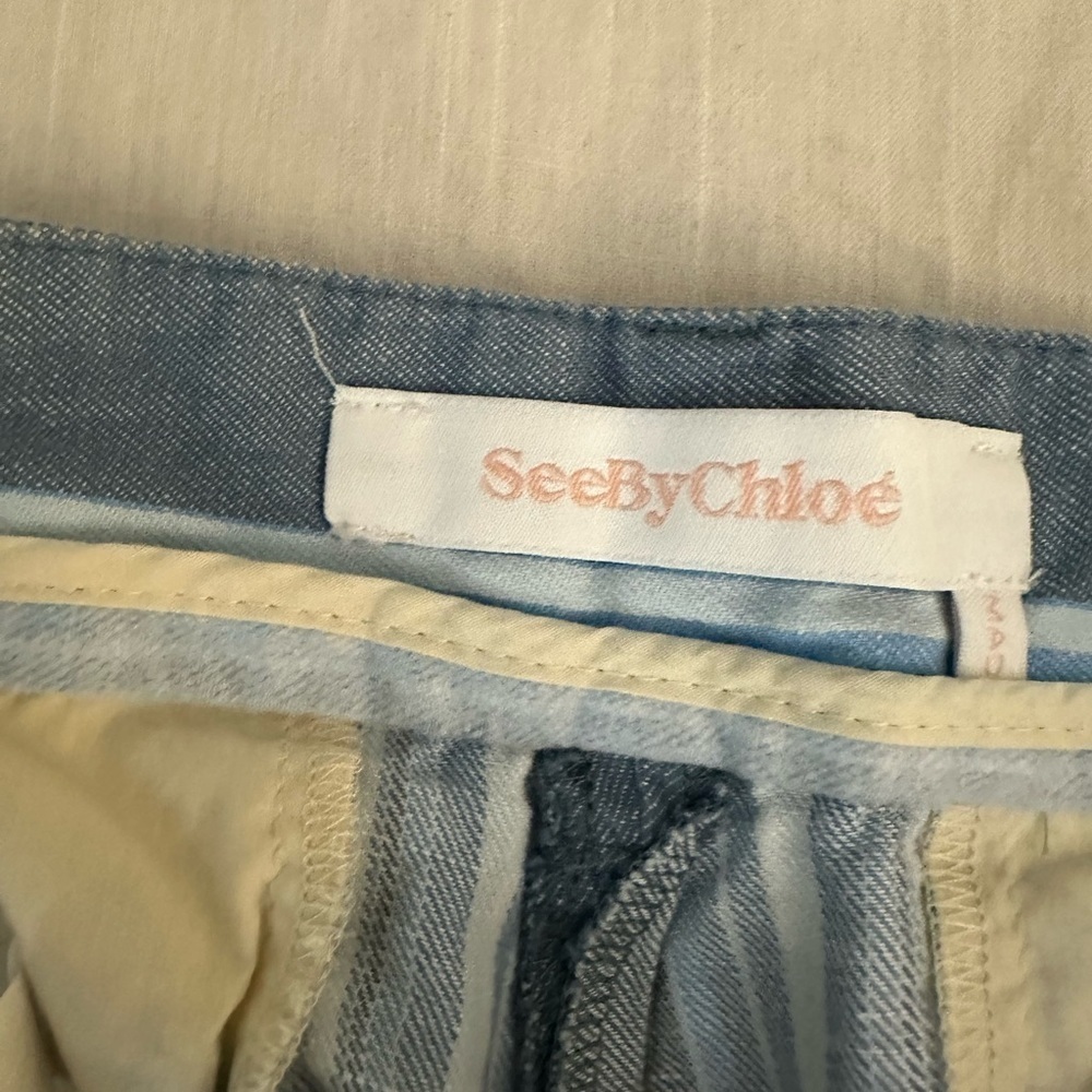See By Chloe Striped Cotton And Linen-blend Straight-leg Pants (17) - Picture 7 of 9